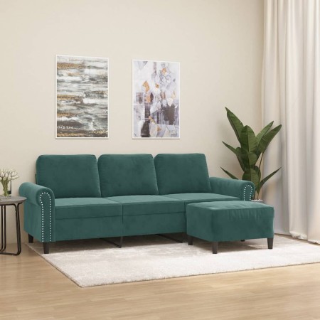 Sofá de 3 plazas con taburete de terciopelo verde oscuro 180 cm en Sofás | Comprar online en Foru.es