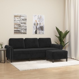 Sofá de 3 plazas con taburete de terciopelo negro 180 cm en Sofás | Comprar online en Foru.es