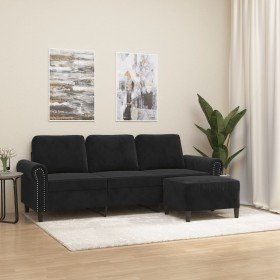 Sofá de 3 plazas con taburete de terciopelo negro 180 cm en Sofás | Comprar online en Foru.es