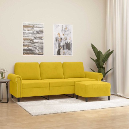 Sofá de 3 plazas con taburete terciopelo amarillo 180 cm en Sofás | Comprar online en Foru.es