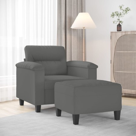 Sillón con taburete tela de microfibra gris oscuro 60 cm en Sofás | Comprar online en Foru.es