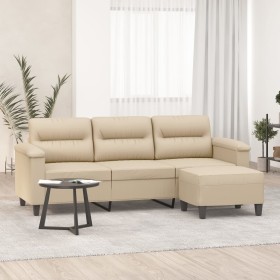 Sofá de 3 plazas y taburete tela microfibra crema 180 cm en Sofás | Comprar online en Foru.es