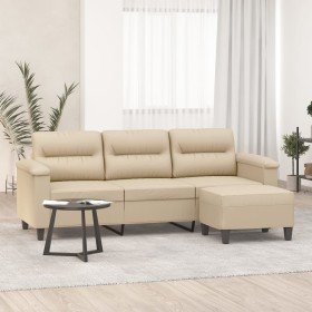 Sofá de 3 plazas y taburete tela microfibra crema 180 cm en Sofás | Comprar online en Foru.es
