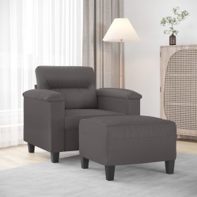 Sillón con taburete cuero sintético gris 60 cm en Sofás | Comprar online en Foru.es