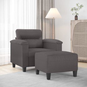 Sillón con taburete cuero sintético gris 60 cm en Sofás | Comprar online en Foru.es