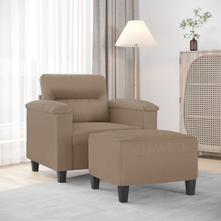 Sillón con taburete cuero sintético color capuchino 60 cm en Sofás | Comprar online en Foru.es
