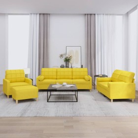 Juego de sofás con cojines 4 piezas tela amarillo claro en Sofás | Comprar online en Foru.es