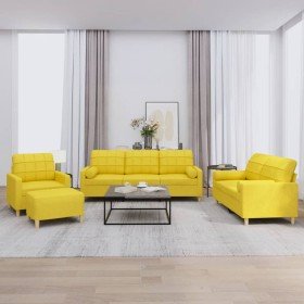 Juego de sofás con cojines 4 piezas tela amarillo claro en Sofás | Comprar online en Foru.es
