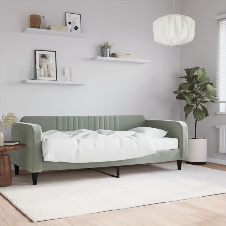 Sofá cama con colchón terciopelo gris claro 90x200 cm de vidaXL, Camas y somieres - Ref: Foro24-3197039, Precio: 315,30 €, De...