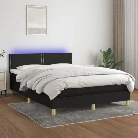 Cama box spring colchón y luces LED tela negro 140x190 cm de vidaXL, Camas y somieres - Ref: Foro24-3133631, Precio: 427,47 €...
