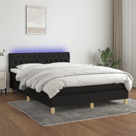 Cama box spring colchón y luces LED tela negro 140x200 cm de vidaXL, Camas y somieres - Ref: Foro24-3133959, Precio: 466,68 €...