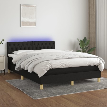 Cama box spring colchón y luces LED tela negro 140x200 cm de vidaXL, Camas y somieres - Ref: Foro24-3133959, Precio: 466,68 €...