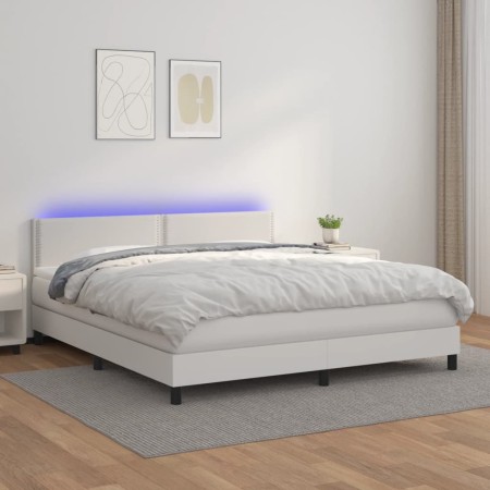 Cama box spring colchón y LED cuero sintético blanco 180x200 cm de vidaXL, Camas y somieres - Ref: Foro24-3134178, Precio: 54...