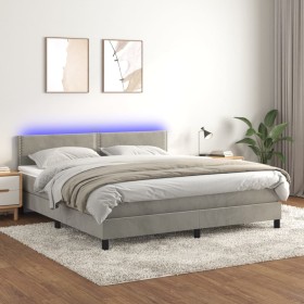 Cama box spring colchón y LED terciopelo gris claro 160x200 cm de vidaXL, Camas y somieres - Ref: Foro24-3134351, Precio: 472...