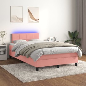 Cama box spring colchón y LED terciopelo rosa 120x200 cm de vidaXL, Camas y somieres - Ref: Foro24-3134398, Precio: 393,84 €,...