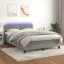 Cama box spring colchón y LED terciopelo gris claro 140x190 cm de vidaXL, Camas y somieres - Ref: Foro24-3134339, Precio: 439...