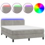 Cama box spring colchón y LED terciopelo gris claro 140x190 cm de vidaXL, Camas y somieres - Ref: Foro24-3134339, Precio: 439...