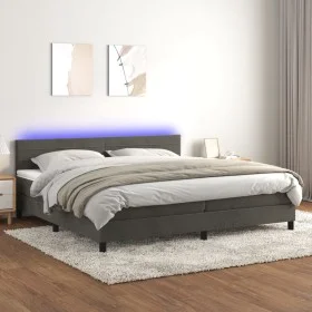 Cama box spring colchón y LED terciopelo gris oscuro 200x200 cm de vidaXL, Camas y somieres - Ref: Foro24-3134484, Precio: 53...
