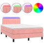 Cama box spring colchón y LED terciopelo rosa 120x200 cm de vidaXL, Camas y somieres - Ref: Foro24-3134518, Precio: 393,43 €,...