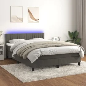 Cama box spring colchón y LED terciopelo gris oscuro 140x200 cm de vidaXL, Camas y somieres - Ref: Foro24-3134526, Precio: 41...