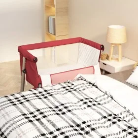 Crib with red linen fabric mattress by vidaXL, Cribs and beds for children - Ref: Foro24-10299, Price: 112,09 €, Discount: %