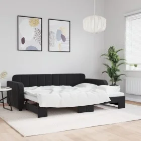 Black velvet trundle sofa bed 80x200 cm by vidaXL, Beds and slatted bases - Ref: Foro24-3196926, Price: 248,40 €, Discount: %