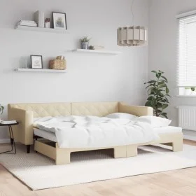 Trundle sofa bed cream fabric 90x200 cm by vidaXL, Beds and slatted bases - Ref: Foro24-3197430, Price: 249,41 €, Discount: %