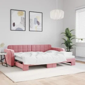 Pink velvet trundle sofa bed 80x200 cm by vidaXL, Beds and slatted bases - Ref: Foro24-3196925, Price: 247,72 €, Discount: %