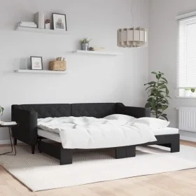 Trundle sofa bed black fabric 90x190 cm by vidaXL, Beds and slatted bases - Ref: Foro24-3197438, Price: 242,41 €, Discount: %