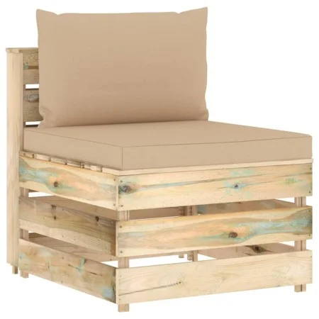 Zentrales Sektionssofa mit Kissen aus grau imprägniertem Holz von vidaXL, Modulare Sofas für den Außenbereich - Ref: Foro24-3...