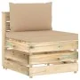 Zentrales Sektionssofa mit Kissen aus grau imprägniertem Holz von vidaXL, Modulare Sofas für den Außenbereich - Ref: Foro24-3...