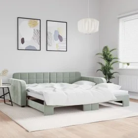 Light gray velvet trundle sofa bed 100x200 cm by vidaXL, Beds and slatted bases - Ref: Foro24-3196936, Price: 310,05 €, Disco...