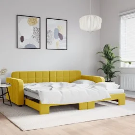 Yellow velvet trundle sofa bed 90x200 cm by vidaXL, Beds and slatted bases - Ref: Foro24-3196934, Price: 248,56 €, Discount: %
