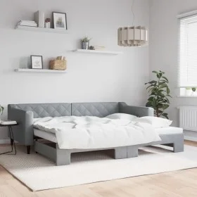 Trundle sofa bed light gray fabric 90x200 cm by vidaXL, Beds and slatted bases - Ref: Foro24-3197426, Price: 249,94 €, Discou...
