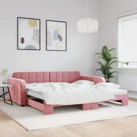 Pink velvet trundle sofa bed 100x200 cm by vidaXL, Beds and slatted bases - Ref: Foro24-3196939, Price: 268,77 €, Discount: %