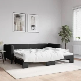 Ausziehbares Schlafsofa aus schwarzem Stoff, 90 x 190 cm von vidaXL, Betten und Lattenroste - Ref: Foro24-3196590, Preis: 265...