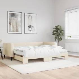Sofá cama nido con colchón tela crema 90x200 cm de vidaXL, Camas y somieres - Ref: Foro24-3196600, Precio: 441,67 €, Descuent...