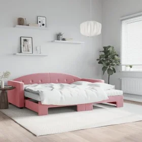 Trundle sofa bed with pink velvet mattress 90x200 cm by vidaXL, Beds and slatted bases - Ref: Foro24-3197328, Price: 442,18 €...