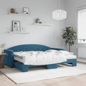Trundle sofa bed with blue velvet mattress 80x200 cm by vidaXL, Beds and slatted bases - Ref: Foro24-3197317, Price: 414,64 €...
