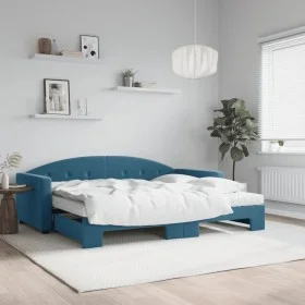 Trundle sofa bed with blue velvet mattress 90x200 cm by vidaXL, Beds and slatted bases - Ref: Foro24-3197324, Price: 444,49 €...