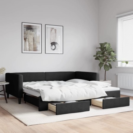 Sofá cama nido con cajones tela negro 100x200 cm de vidaXL, Camas y somieres - Ref: Foro24-3196621, Precio: 300,52 €, Descuen...