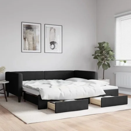Trundle sofa bed with drawers black fabric 100x200 cm by vidaXL, Beds and slatted bases - Ref: Foro24-3196621, Price: 296,20 ...