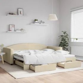 Sofá cama nido con cajones tela color crema 100x200 cm de vidaXL, Camas y somieres - Ref: Foro24-3197233, Precio: 303,58 €, D...