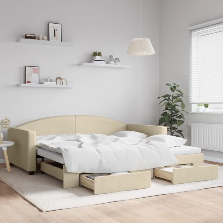 Sofá cama nido con cajones tela color crema 100x200 cm de vidaXL, Camas y somieres - Ref: Foro24-3197233, Precio: 302,90 €, D...