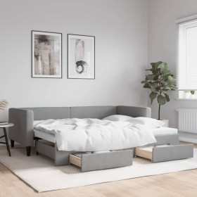 Sofá cama nido con cajones tela gris claro 90x190 cm de vidaXL, Camas y somieres - Ref: Foro24-3196624, Precio: 311,01 €, Des...