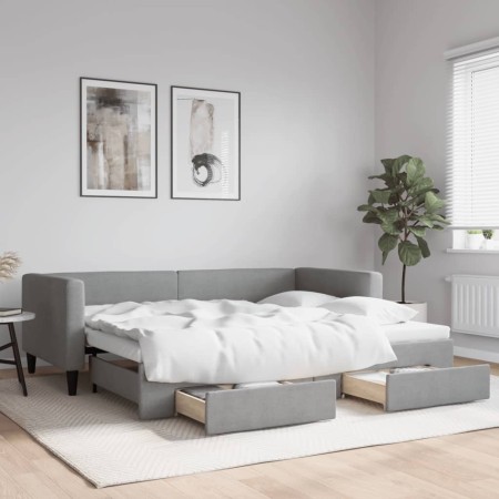 Sofá cama nido con cajones tela gris claro 90x190 cm de vidaXL, Camas y somieres - Ref: Foro24-3196624, Precio: 311,01 €, Des...