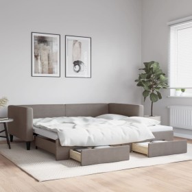 Sofá cama nido con cajones tela gris taupe 100x200 cm de vidaXL, Camas y somieres - Ref: Foro24-3196622, Precio: 300,64 €, De...