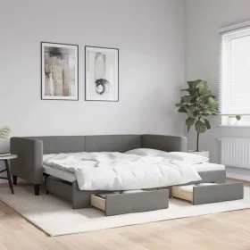 Sofá cama nido con cajones tela gris oscuro 100x200 cm de vidaXL, Camas y somieres - Ref: Foro24-3196620, Precio: 298,20 €, D...