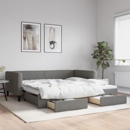 Sofá cama nido con cajones tela gris oscuro 100x200 cm de vidaXL, Camas y somieres - Ref: Foro24-3196620, Precio: 259,56 €, D...