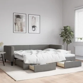 Sofá cama nido con cajones tela gris oscuro 90x200 cm de vidaXL, Camas y somieres - Ref: Foro24-3196615, Precio: 289,96 €, De...